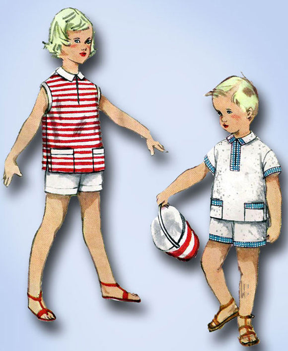 1950s Original Vintage Simplicity Pattern 1150 Toddler Boys Shirt & Shorts Sz 1