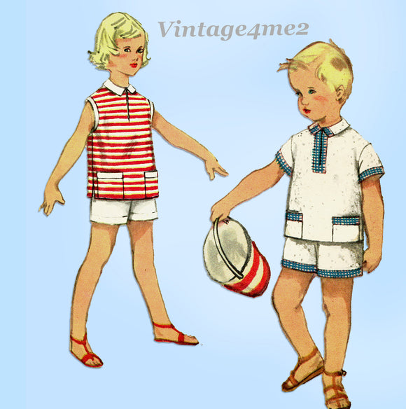 1950s Vintage Simplicity Sewing Pattern 1150 Toddlers Shirt & Shorts