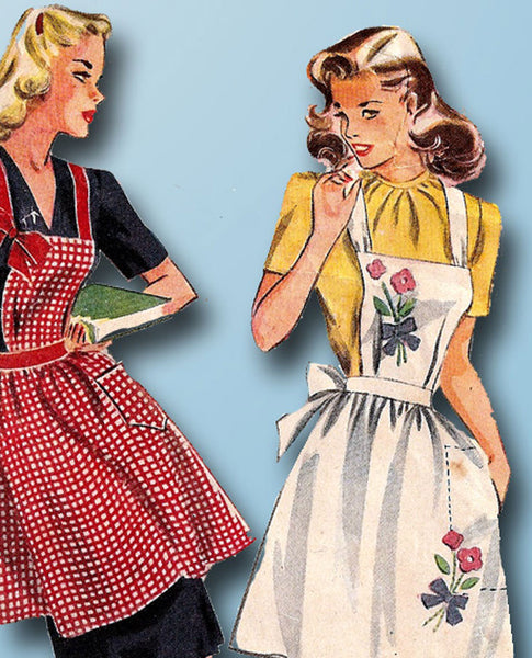 1940s Vintage Simplicity Sewing Pattern 1162 WWII Misses Full or Half Apron SM