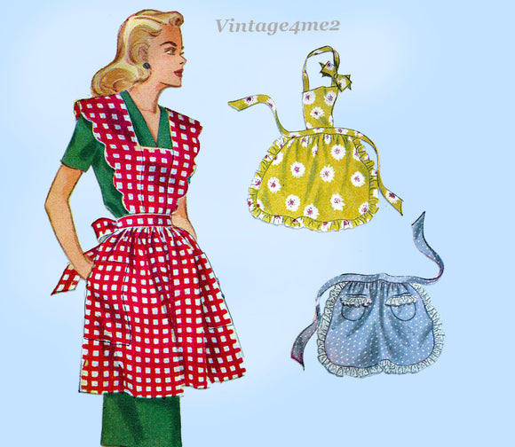 1940s Vintage Simplicity Sewing Pattern 1163 WWII Misses Full or Half Apron MED