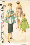 1950s Vintage Simplicity Sewing Pattern 1174 Maternity Top Shorts Skirt Size 30B