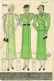 1930s Vintage Simplicity Sewing Pattern 1178 Ladies Street Dress & Jacket Sz 38B