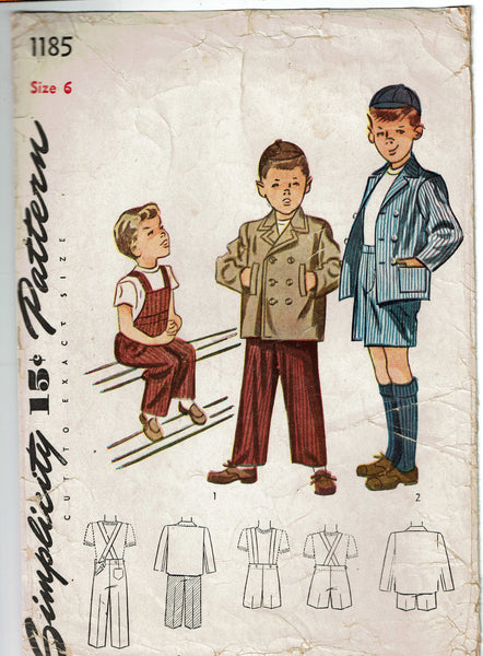 1940s Vintage Simplicity Sewing Pattern 1185 Uncut Toddler Boys Coat Size 6