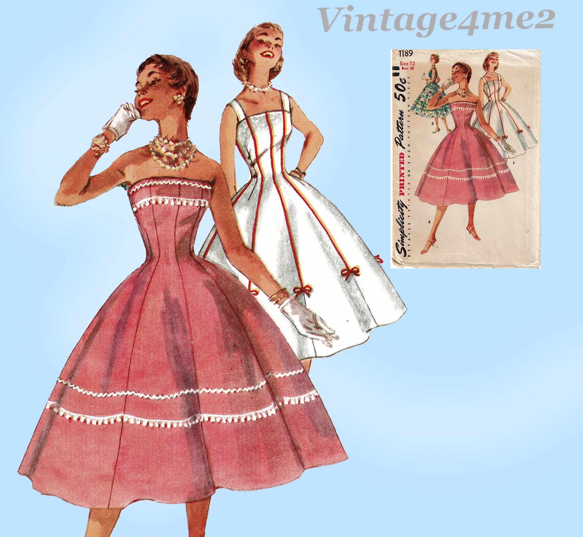 Simplicity 1189: 1950s Misses Sun Dress Sz 30 B Vintage Sewing Pattern Vintage4me2 Simplicity 1189: 1950s Misses Sun Dress Sz 30 B Vintage Sewing Pattern Vintage4me2