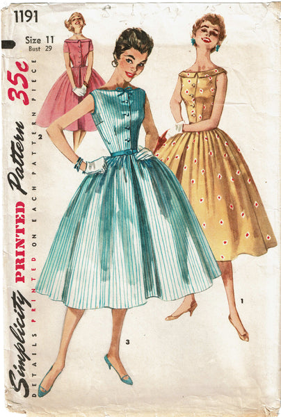 Simplicity 1191: 1950s Misses Sleeveless Party Dress Vintage Sewing Pattern
