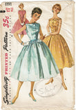 Simplicity 1191: 1950s Misses Sleeveless Party Dress Vintage Sewing Pattern