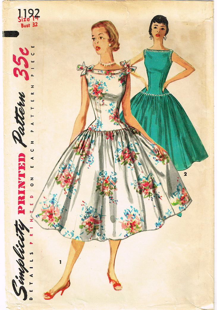 1950s Vintage Simplicity Pattern 1192 Misses Rockabilly Sun Dress 32 B –  Vintage4me2