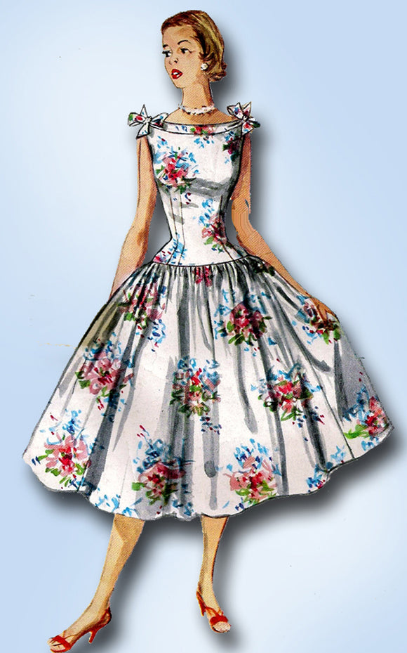 1950s Vintage Simplicity Sewing Pattern 1192 Misses Rockabilly Party Dress 32 B