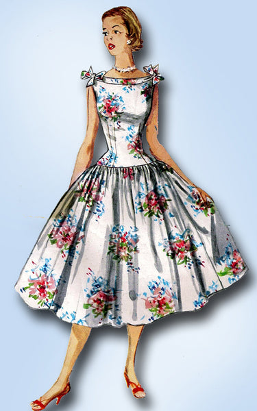 1950s Vintage Simplicity Sewing Pattern 1192 Misses Rockabilly Party Dress 32 B