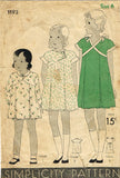1930s Vintage Simplicity Sewing Pattern 1193 Toddler Girls Bloomer Dress Size 6