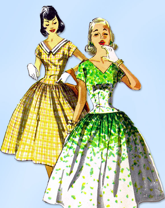 1950s Original Vintage Simplicity Pattern 1195 Easy Misses Party Dress Size 30 B