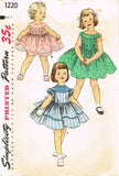 1950s Vintage Simplicity Sewing Pattern 1220 Baby Girls Tucked Dress Size 1