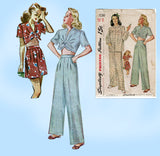 1940s Original Vintage Simplicity Pattern 1230 Cute Misses Pajamas Size 36 Bust