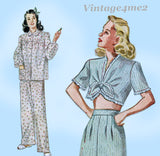 1940s Original Vintage Simplicity Pattern 1230 Cute Misses Pajamas Size 36 Bust
