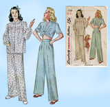1940s Original Vintage Simplicity Pattern 1230 Cute Misses Pajamas Size 36 Bust