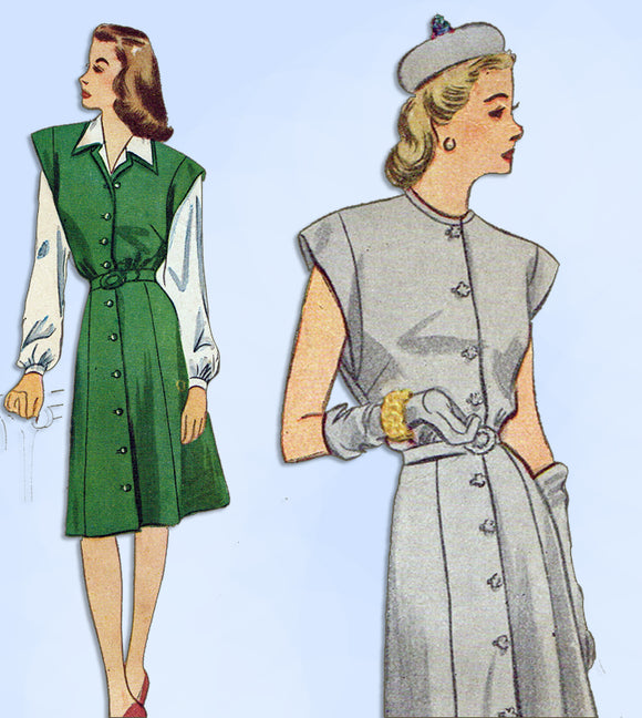 1940s Vintage Simplicity Sewing Pattern 1238 WWII Misses Dress or Jumper Sz 34 B