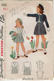 1940s Vintage Simplicity Sewing Pattern 1242 Cute Toddler Girls WWII Suit - Size 2