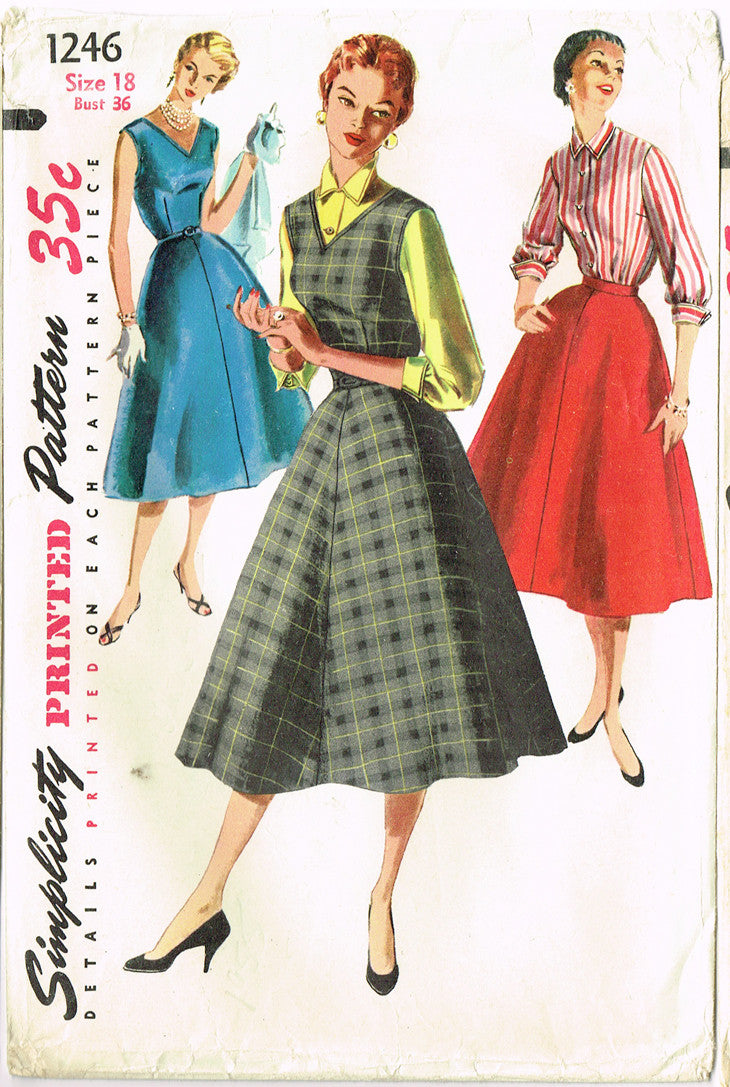 1950s Vintage Simplicity Sewing Pattern 1246 Misses Dress and Jumper S ...
