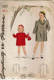 1940s Vintage Simplicity Sewing Pattern 1257 Cute Toddler Girls WWII Coat