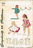 1940s Vintage Simplicity Sewing Pattern 1264 WWII Baby Girls Pleated Dress Sz 2