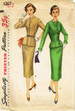 1950s Original Vintage Simplicity Pattern 1267 Misses Slender 2 PC Suit Sz 36 B