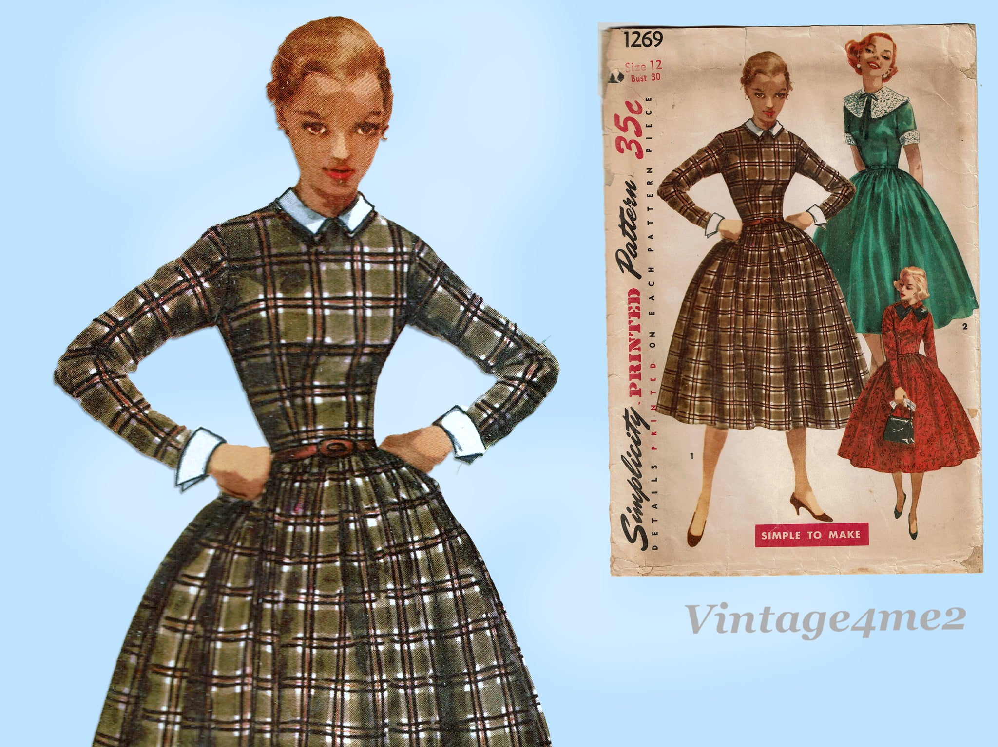  Simplicity Vintage Simplicity 1459 Vintage Fashion 1950's  Women's Dress Sewing Pattern, Sizes 16-24 : Arts, Crafts & Sewing