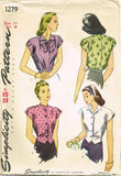 1940s Vintage Simplicity Sewing Pattern 1279 Uncut Misses WWII Blouse Sz 14 32B