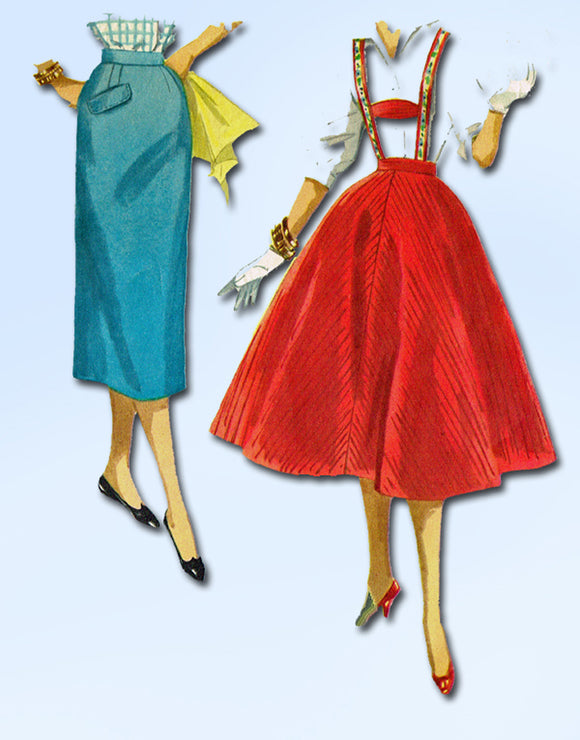 1950s Vintage Simplicity Sewing Pattern 1281 Easy Misses Suspender Skirt Sz 25 W