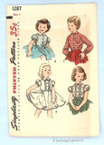 1950s Vintage Simplicity Sewing Pattern 1287 Cute Toddler Girls Petti Blouse