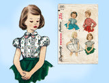 1950s Vintage Simplicity Sewing Pattern 1287 Cute Toddler Girls Petti Blouse Sz 6