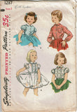 1950s Vintage Simplicity Sewing Pattern 1287 Cute Toddler Girls Petti Blouse - Size 2
