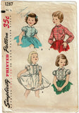 1950s Vintage Simplicity Sewing Pattern 1287 Cute Toddler Girls Petti Blouse - Size 3