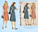 Simplicity 1288: 1940s Easy Uncut Teen Misses Dress 33 B Vintage Sewing Pattern