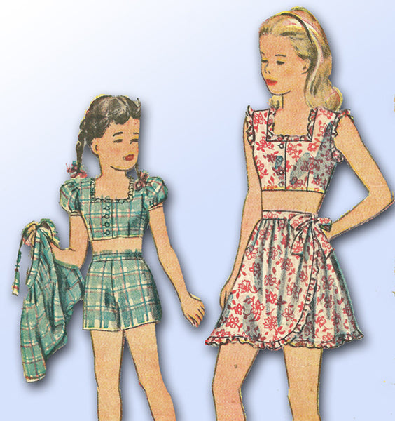 1940s Vintage Simplicity Sewing Pattern 1312 Girls 3 Piece Playsuit Size 8 26B