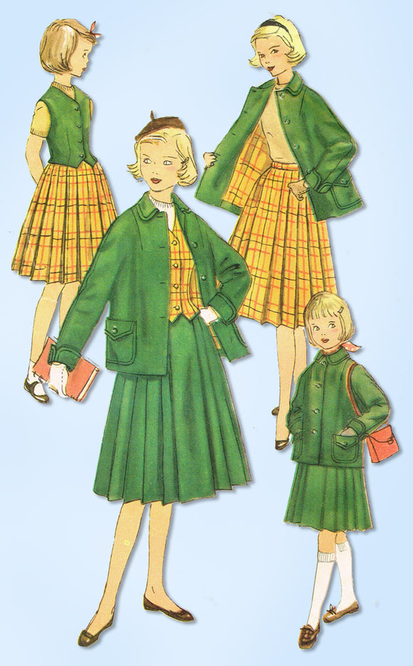 1950s Original Vintage Simplicity Pattern 1326 Uncut Little Girls Suit Size 10