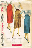 1950s Vintage Simplicity Sewing Pattern 1345 Easy Misses Pencil Skirt Sz 26 W - Vintage4me2
