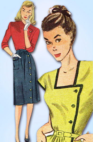 1940s Original Vintage Simplicity Sewing Pattern 1347 Misses WWII Dress Sz 34 B