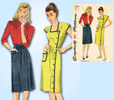 1940s Original Vintage Simplicity Sewing Pattern 1347 Misses WWII Dress Sz 34 B