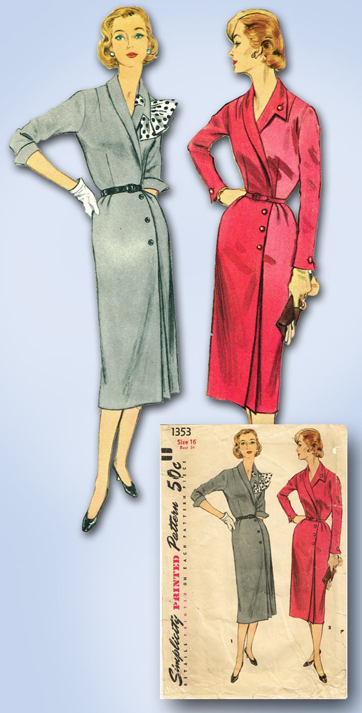 1950s Vintage Simplicity Sewing Pattern 1353 Misses Slender Dress 34B ...