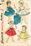Simplicity 1368: 1950s Uncut Baby Girls Dress & Pinafore Size 1 Vintage Sewing Pattern