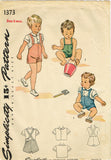 1940s Vintage Simplicity Sewing Pattern 1373 Toddler Boys Romper or Suit Sz 6 mo
