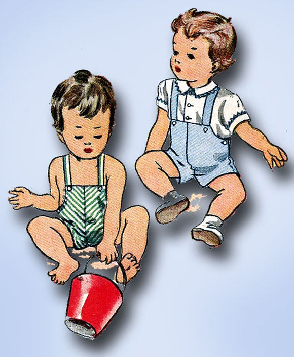 1940s Vintage Simplicity Sewing Pattern 1373 Toddler Boys Romper or Suit Sz 6 mo