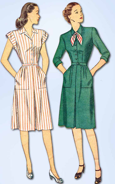 1940s Vintage Simplicity Sewing Pattern 1381 WWII Misses Shirtwaist Dress Sz 14