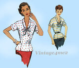 Simplicity 1386: 1950s Stunning Misses Blouse Size 34 B Vintage Sewing Pattern