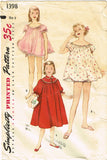 1950s VTG Simplicity Sewing Pattern 1398 Toddler Girls Shortie Pajamas Size 6