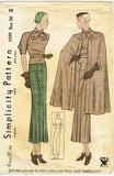 1930s Vintage Simplicity Sewing Pattern 1399 Uncut Misses Suit and Cape Sz 36 B