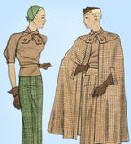 1930s Vintage Simplicity Sewing Pattern 1399 Uncut Misses Suit and Cape Sz 36 B