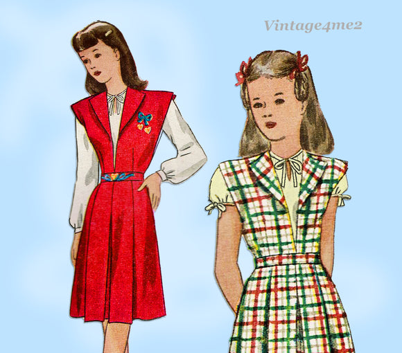 Simplicity 1399: 1940s Classic WWII Girls Jumper & Blouse Vintage Sewing Pattern