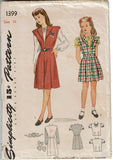 Simplicity 1399: 1940s Classic WWII Girls Jumper & Blouse Vintage Sewing Pattern - Size 10