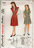 Simplicity 1399: 1940s Classic WWII Girls Jumper & Blouse Vintage Sewing Pattern - Size 14
